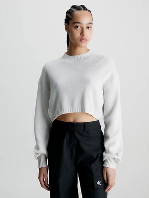 Calvin Klein Jeans – Lambswool svetr, Bílá barva