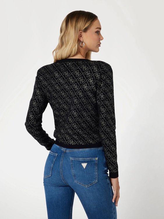 Módní Paige 4G Stones svetr propínací, Černá barva, 2024