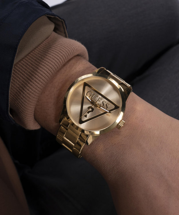 GUESS, Zlatá barva Badge hodinky