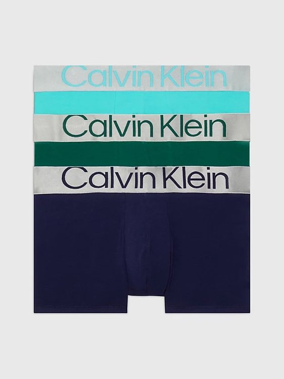 Calvin Klein Underwear – CK Steel Cotton boxery 3ks, Modrá, Zelená barva