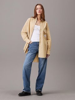 Luxusní Long Cotton Utility košile, Khaki barva, XS, S, M