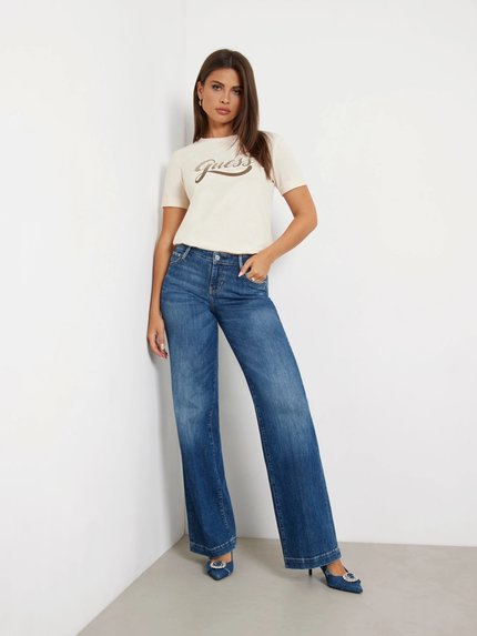 Módní Glittery Logo triko, Krémová barva, 2024