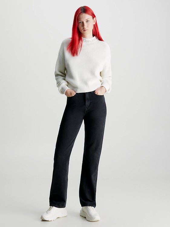 Módní Intarsia Loose svetr, Bílá barva, 2023