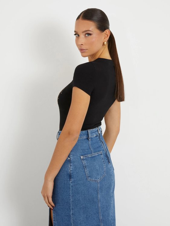 Módní Camelia triko, Černá barva, 2024