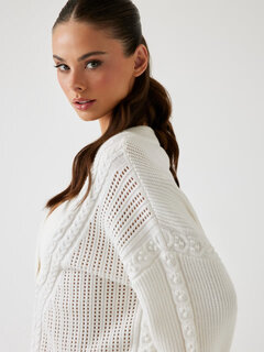 Luxusní Etsuko Cable svetr, Bílá barva, XS, S, M