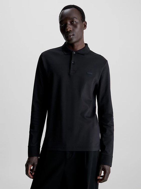 Calvin Klein – Smooth Cotton polo triko, Černá barva