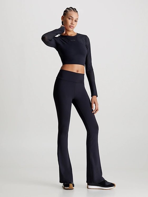 Luxusní Long Sleeve Cropped Gym triko, Černá barva, XS, S, M