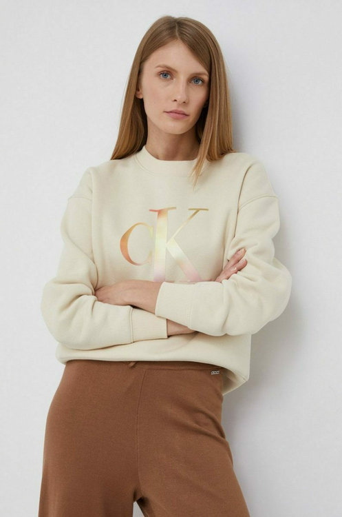 Satin bonded mikina – Calvin Klein Jeans, Béžová barva Ženy