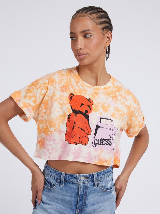 GUESS – Teddy Crop triko, Oranžová barva