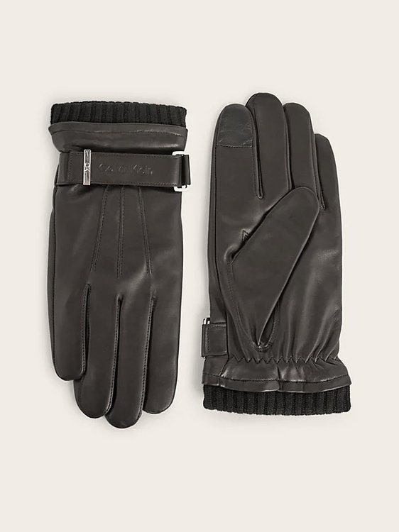 Calvin Klein Jeans – Leather Rivet rukavice, Černá barva