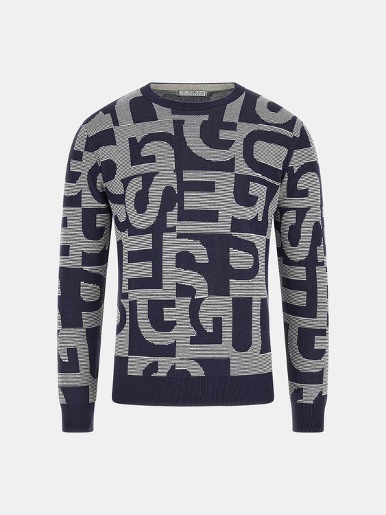 Modrá, Multi barva, Denny Allover Logo svetr