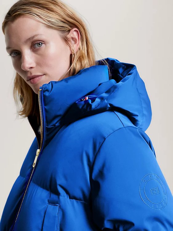 Módní Sateen Hooded bunda, Modrá barva, 2023