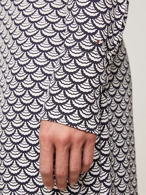 Luxusní Scallop Print Midi šaty, Bílá, Černá barva, 34/R, 36/R, 38/R