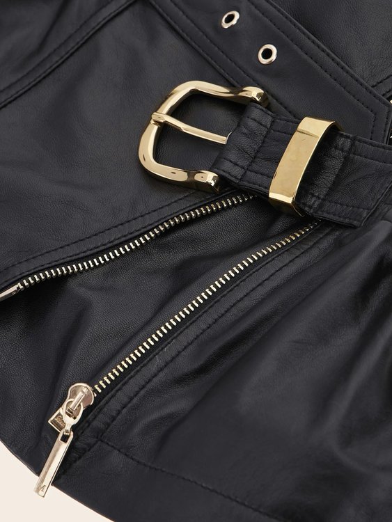 Leather Biker bunda Černá barva Ženy