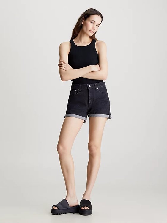 Luxusní Mid Rise šortky, Černá barva, 25/NI, 26/NI, 27/NI, 28/NI, 29/NI, 30/NI