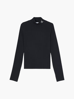 Rib mock rolák Černá barva Ženy