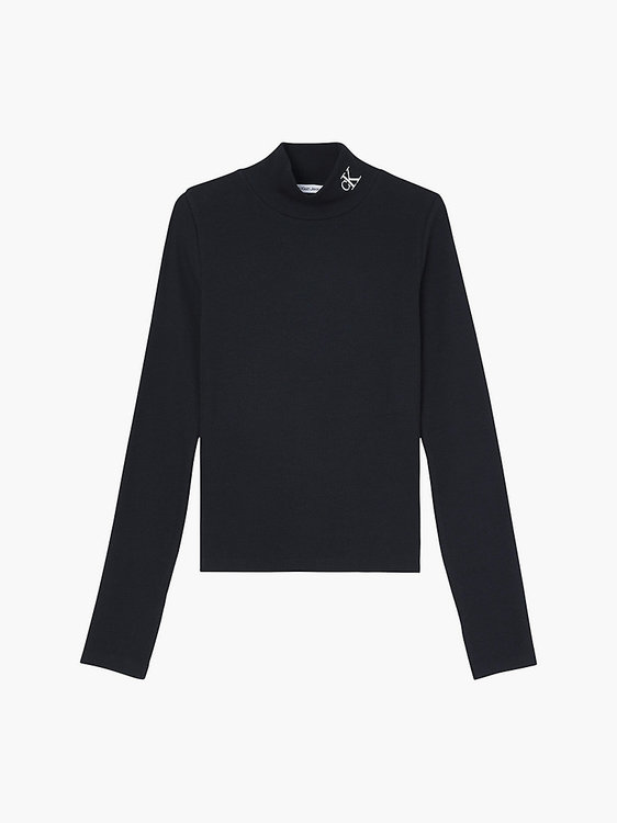 Rib mock rolák Černá barva Ženy