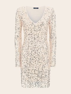 Luxusní Let It Sequin šaty, Béžová, Krémová barva, XS, S