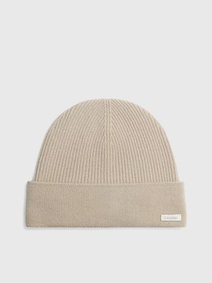 Calvin Klein Jeans – Label Cashmere čepice, Krémová barva