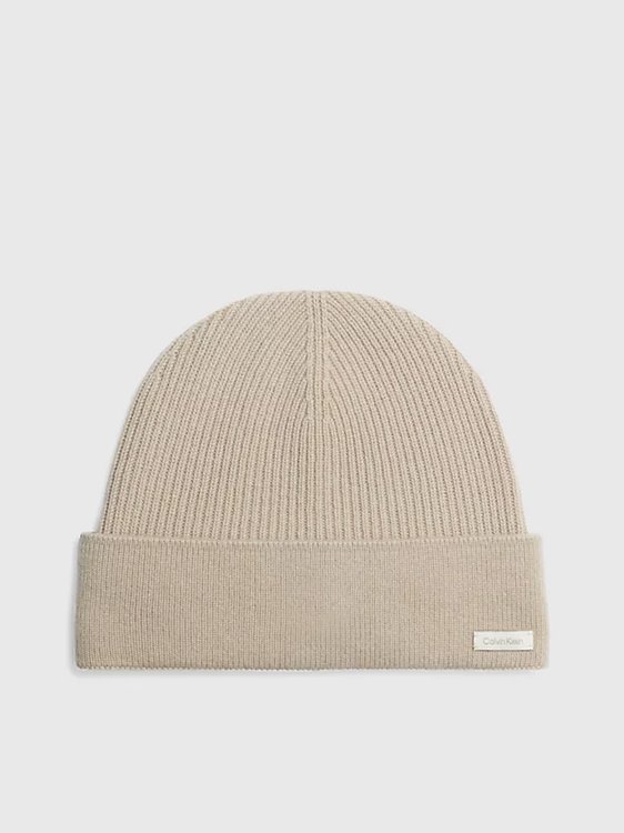 Calvin Klein Jeans – Label Cashmere čepice, Krémová barva