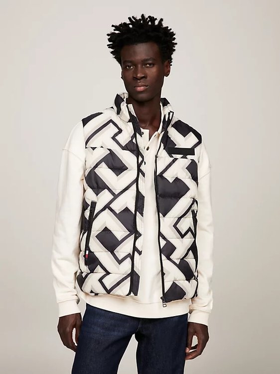 Tommy Hilfiger – TH Warm Monogram New York bunda, Bílá, Černá barva