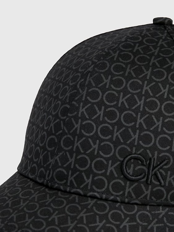 Luxusní Ck Monogram Cotton kšiltovka, Černá barva, OS