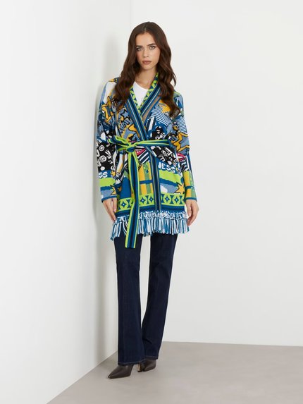 Luxusní Multi-color Jacquard Motif kardigan, Multi barva, XS, S, M