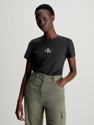 Calvin Klein Jeans – Monologo Slim triko, Černá barva