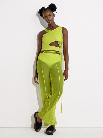 Módní Mesh Layered top, Žlutá barva, 2023