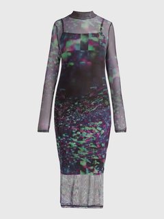 Mesh Long šaty Černá, Fialová barva Ženy