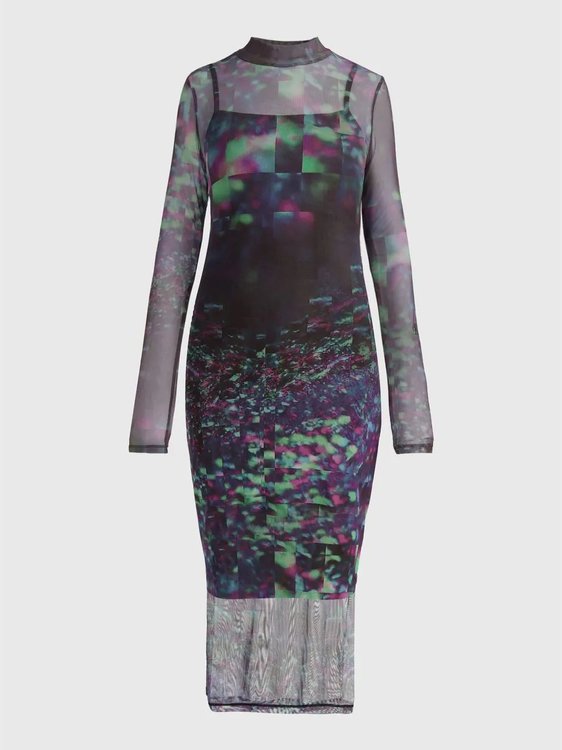 Mesh Long šaty Černá, Fialová barva Ženy