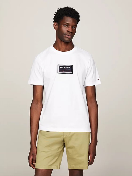 Tommy Hilfiger – Label Print triko, Bílá barva