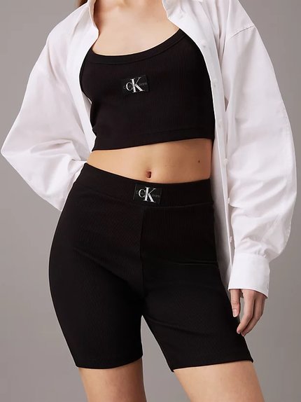 Módní Woven Label šortky, Černá barva, 2024