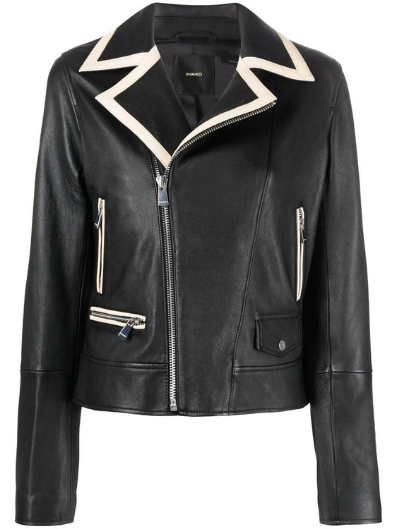 Amalfi kožená bunda – Pinko, Černá barva Ženy