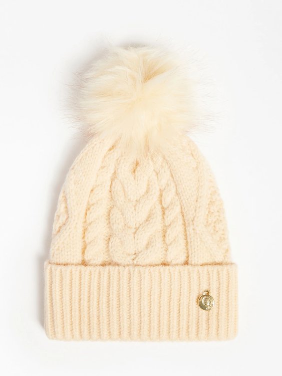 Guess – Pompom čepice, Krémová barva
