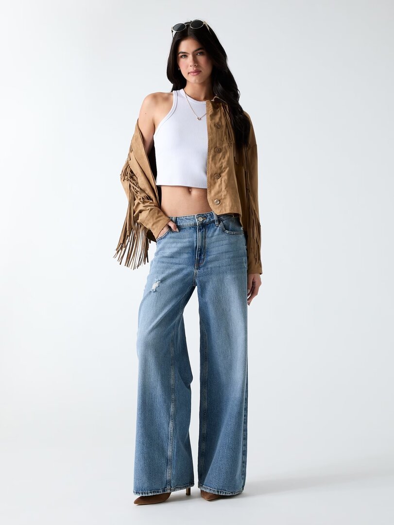 Fringe cropped bunda Béžová barva Ženy