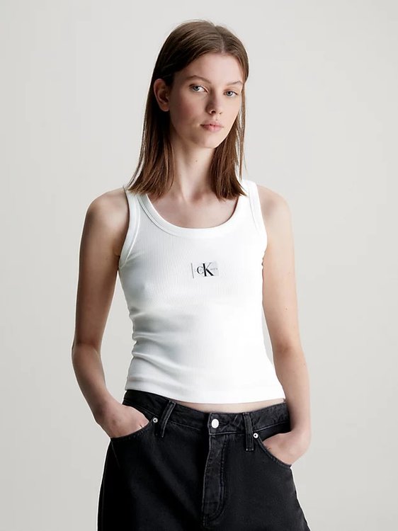 Calvin Klein Jeans – Woven Label top, Bílá barva