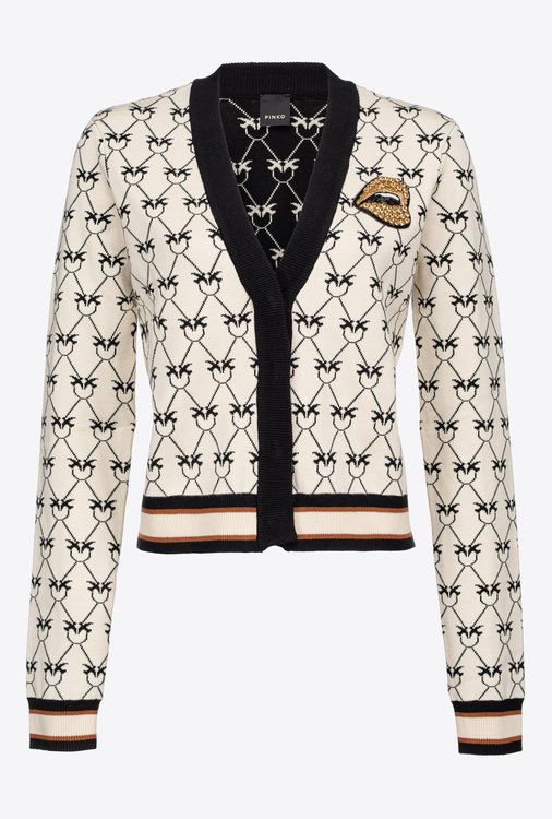 Pinko – Monogram Jacquard svetr, Bílá barva