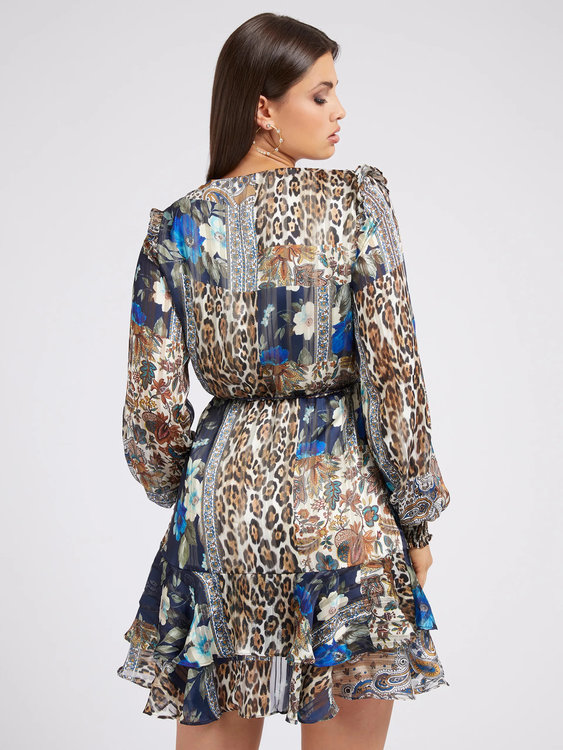 Luxusní Elea šaty, Hnědá, Modrá, Multi barva, S, L