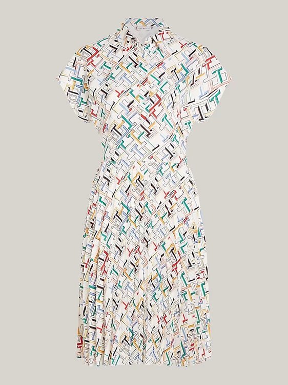 TH Monogram šaty Krémová, Multi barva Ženy