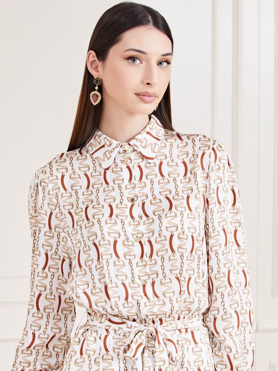 Módní Golden Monogram šaty, Béžová, Krémová barva, 2023