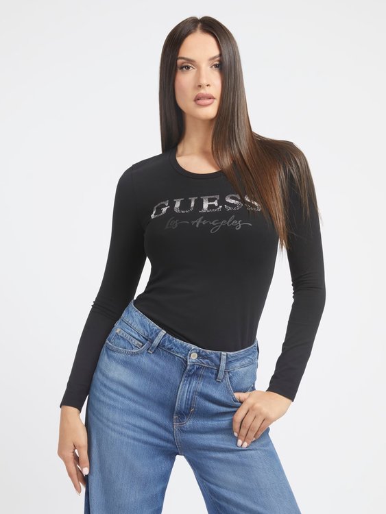 GUESS – Logo Micro Studs triko, Černá barva