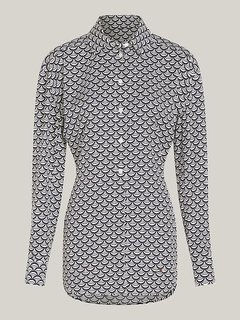 Modern Scallop Print košile Bílá, Modrá barva Ženy