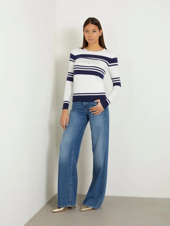 Luxusní Macy Logo svetr, Bílá, Modrá, Multi barva, XS, S, M, L