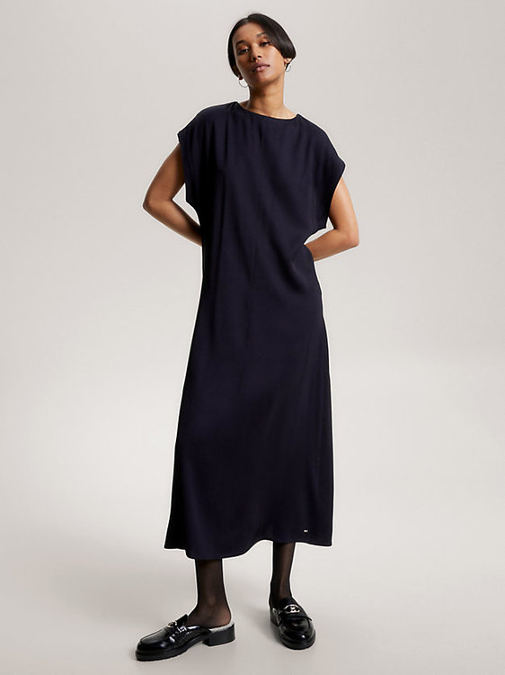 Tommy Hilfiger – Viscose Twill šaty, Navy barva