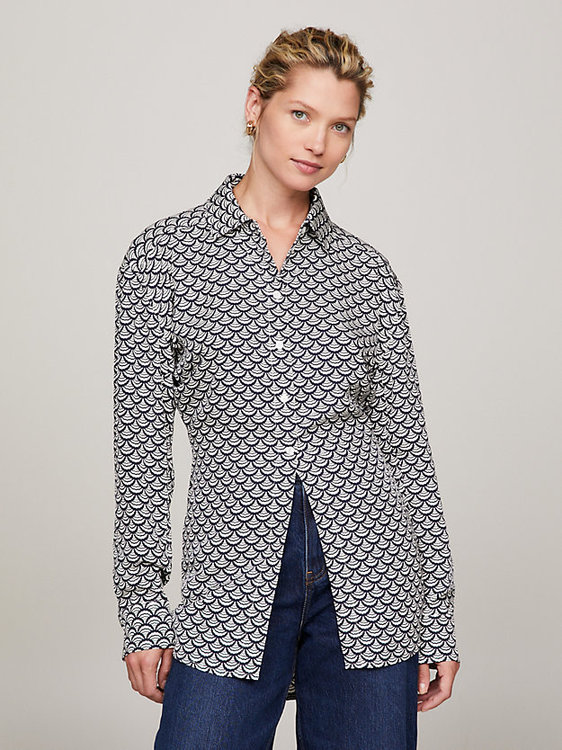 Tommy Hilfiger – Modern Scallop Print košile, Bílá, Modrá barva
