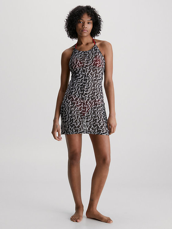 Calvin Klein Swimwear – CK Monogram šaty, Černá barva