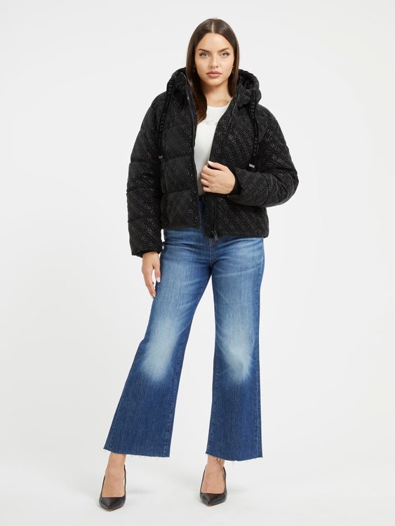 Módní 4G Logo Hooded Puffa bunda, Černá barva, 2023