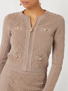 Luxusní Hermione Chenille svetr na zip, Hnědá barva, S, M