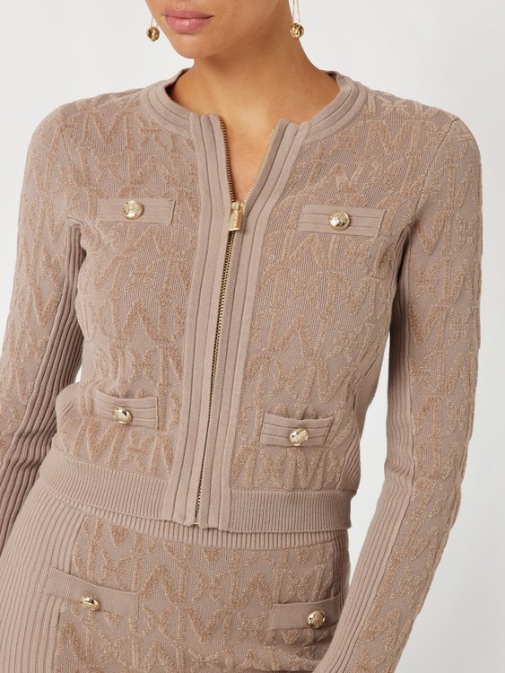 Luxusní Hermione Chenille svetr na zip, Hnědá barva, S, M